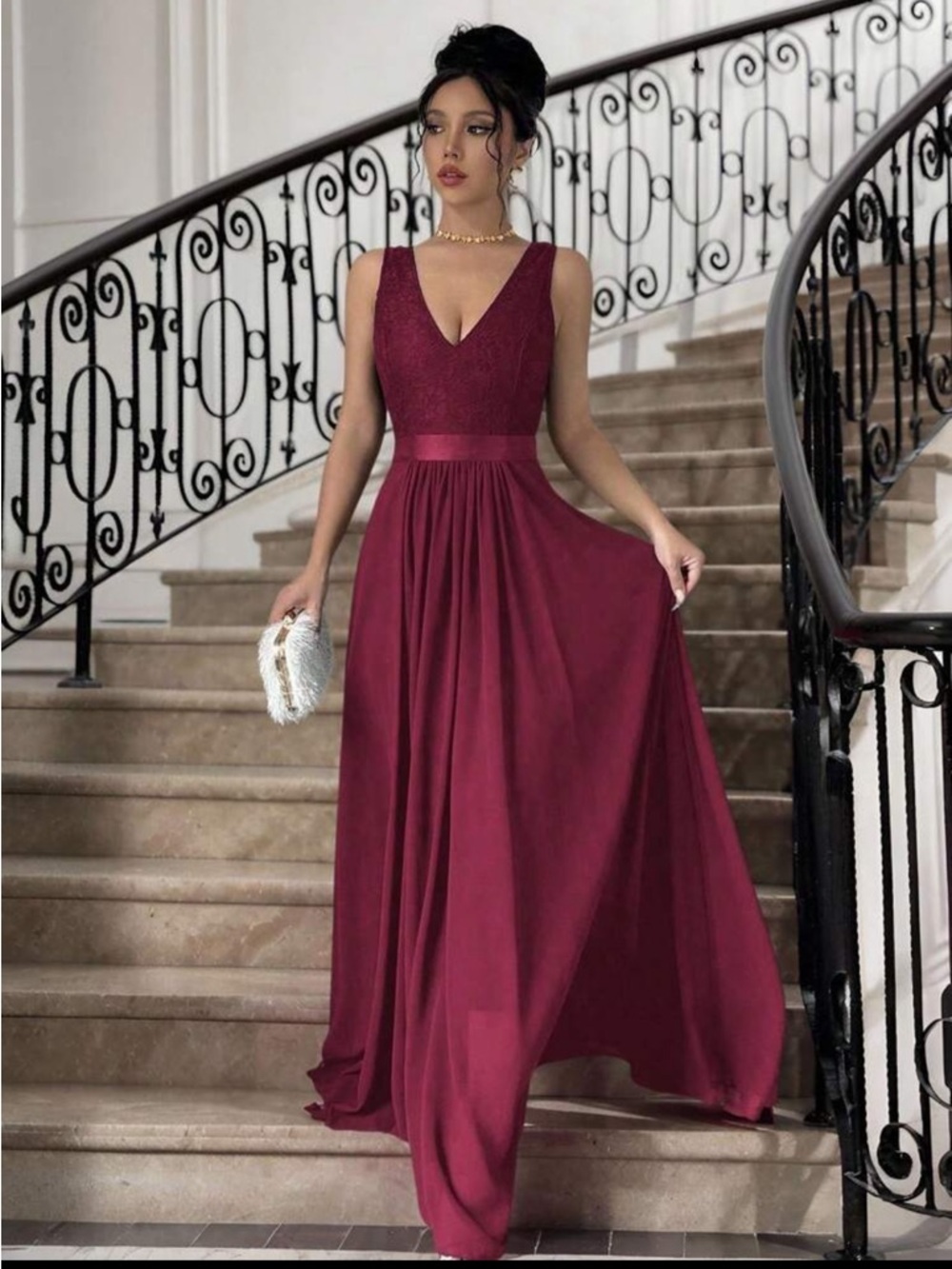SHEIN Burgundy Sleeveless V-Neck Maxi Dress